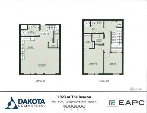 Floor plan for 2 beds, 2 baths, 1320 sqft